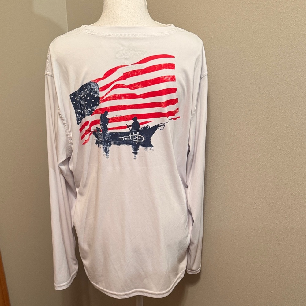 Men’s Reel Life Long Sleeve American Flag Fishing Shirt - Large